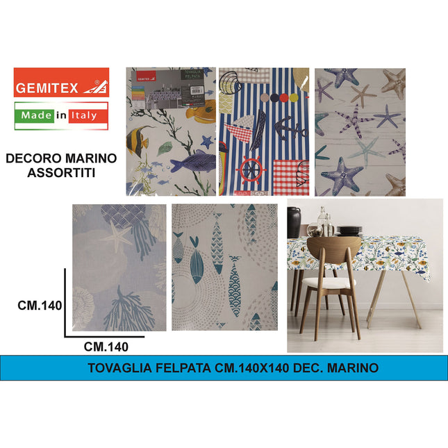 Gemitex Tovaglia Felpata, Decoro Marino Colori Assortiti, Made in Italy | Misure 120x160cm, 120x190cm, 120x220cm, 140x140cm, 120x250cm Gemitex