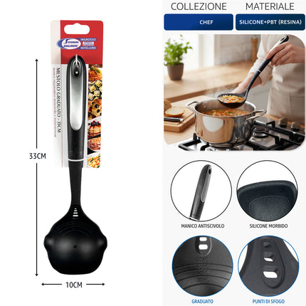 Set Utensili Cucina Nylon Nero Antiscivolo 6 Pezzi + Singoli – Manico Ergonomico Termoresistente Utensile singolo Mestolo Arca
