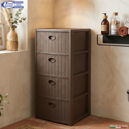 Cassettiera in Plastica con Ruote 4 Cassetti – Elegance Effetto Midollino Stefanplast