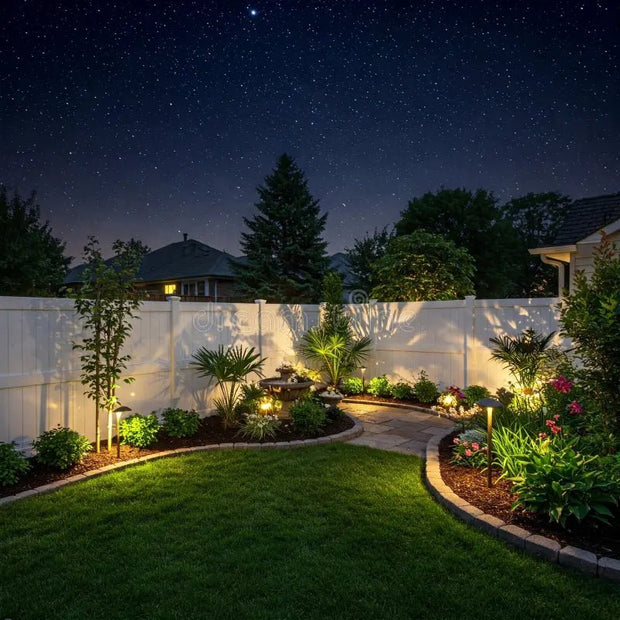 nighttime-view-well-lit-backyard-garden-curved-stone-pathway-grass-lawn-landscaping-white-fence-starry-sky-generated-378173188.webp__PID:a318d667-43c8-48fa-84bd-43e3866ee68e