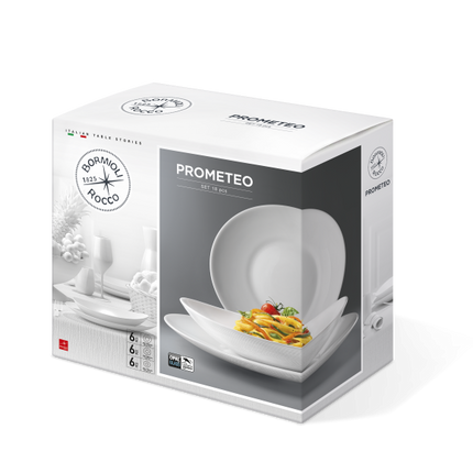 Bormioli Rocco Piatti Servizio Prometeo: Set 18 Pezzi Ovale Bianco