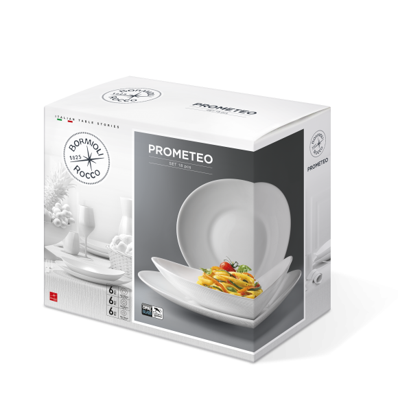 Bormioli Rocco Piatti Servizio Prometeo: Set 18 Pezzi Ovale Bianco