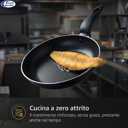 Cottura Pura Martina: Meno Olio, Zero Sforzo | Set 4 Padelle Antiaderenti (16-28cm) - Riduci Grassi - Made in Italy Accademia Mugnano