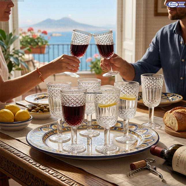 Calici Imperial in Vetro 30 cl – Set 6 Pezzi con Lavorazione Decorativa, Ideali per Vino, Aperitivi e Bevande Speciali General Trade