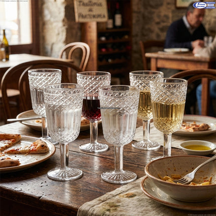 Calici Imperial in Vetro 30 cl – Set 6 Pezzi con Lavorazione Decorativa, Ideali per Vino, Aperitivi e Bevande Speciali General Trade