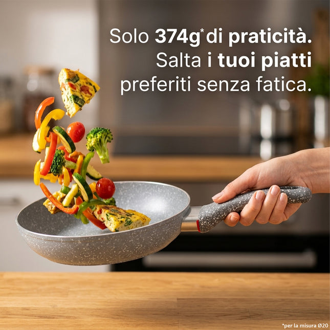 Tris Padelle Antiaderenti Pietra Rara 20-24-28 cm, Set 3 Padelle in Alluminio Zanetti Effetto Pietra Greblon, Leggere per Gas ed Elettrico, Made in Italy Zanetti