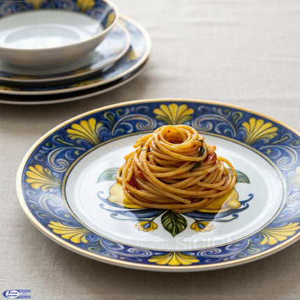 Servizio Piatti 18 Pezzi Porcellana Lemon – Set 6 Persone con Decoro Limoni Blu e Oro Stile Mediterraneo General Trade