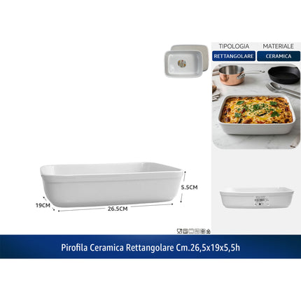 Pirofila Rettangolare in Ceramica, Idonea alla Lavastoviglie, Forno, Microonde, Freezer | Diverse Misure 26.5 x 19 x 5.5h cm Pengo