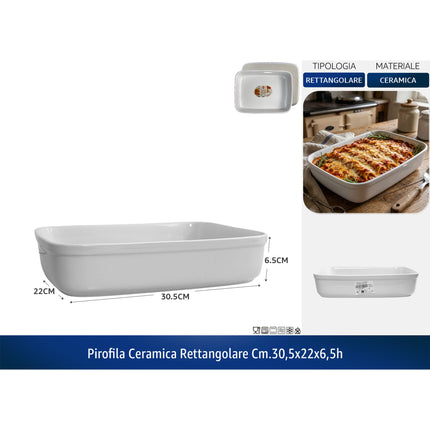 Pirofila Rettangolare in Ceramica, Idonea alla Lavastoviglie, Forno, Microonde, Freezer | Diverse Misure 30.5 x 22 x 6.5h cm Pengo