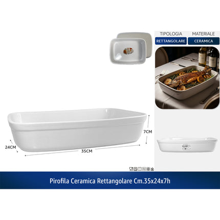 Pirofila Rettangolare in Ceramica, Idonea alla Lavastoviglie, Forno, Microonde, Freezer | Diverse Misure 35 x 24 x 7h cm Pengo