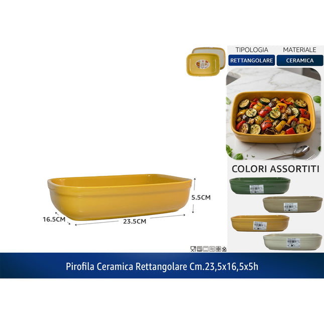 Pirofila Ceramica Rettangolare, 23.5 x 16.5 x 5h cm, Colori Assortiti, Idonea alla Lavastoviglie, Forno, Microonde, Freezer Pengo