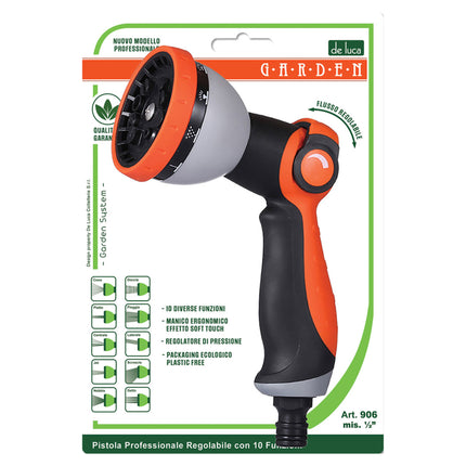 Pistola per Irrigazione Giardino De Luca – 10 Funzioni, Regolatore di Flusso, Manico Soft Touch, ABS ad Alta Resistenza (Attacco Universale 1/2") De Luca Coltellerie