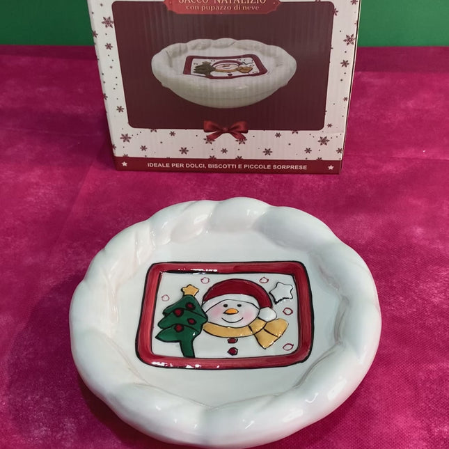Svuotatasche Natalizio Ceramica 19cm Svuota Tasche Pupazzo Neve