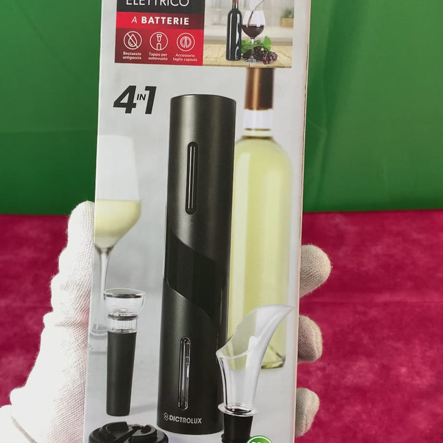 Dictrolux Cavatappi Levatappi Elettrico a Batterie 4 in 1 | Set da 4 Pezzi in Plastica per Vino
