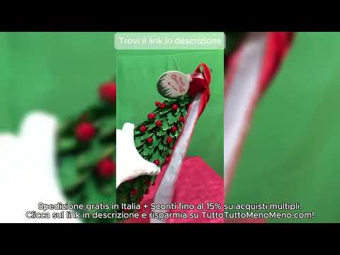 Albero di Agrifoglio Artificiale 42 cm con Glitter Oro e Bacche Rosse | Alberello Decorativo Natalizio da Interno con Base 14x14 cm