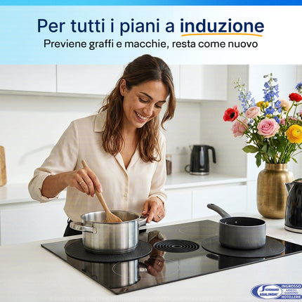 Tappetini Protettivi per Piano a Induzione in Fibra di Vetro 0,7 mm – Antigraffio, Antiscivolo, No‑Stick, Lavabili, fino a 250°C (Kit 5 pz, Rettangolare 35x25, Tondi Ø24 e Ø22) Arca