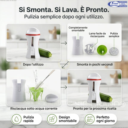 Kurly Plus Spiralizzatore Manuale 3 in 1 per Spaghetti di Verdure – Taglia Verdure Compatto con 3 Lame in Acciaio Inox e Tappo di Sicurezza Lit Gas