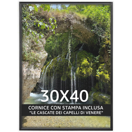 Quadro decorativo 30x40 centimetri con stampa delle Cascate Capelli di Venere e cornice in legno noce bombato.