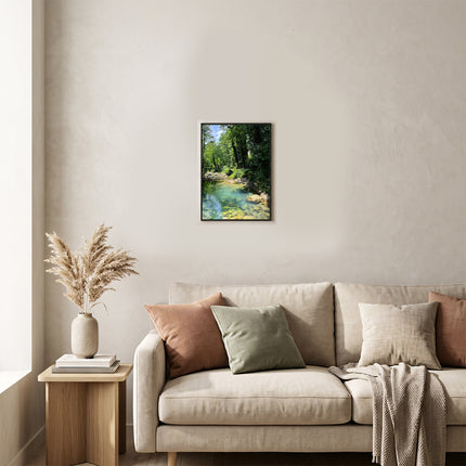 Sicignano | Quadro Decorativo Naturale 30x40 cm con Stampa Cascate Capelli di Venere, Cornice in Legno Noce Effetto Bombato, Poster Paesaggio Pronto da Appendere per Casa, B&B, Hotel e Ufficio - REF.05