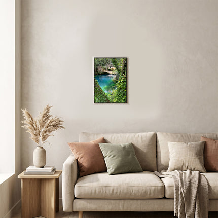 Sicignano | Quadro Decorativo Naturale 30x40 cm con Stampa Cascate Capelli di Venere, Cornice in Legno Noce Effetto Bombato, Poster Paesaggio Pronto da Appendere per Casa, B&B, Hotel e Ufficio - REF.03