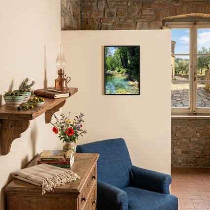 Sicignano | Quadro Decorativo Naturale 30x40 cm con Stampa Cascate Capelli di Venere, Cornice in Legno Noce Effetto Bombato, Poster Paesaggio Pronto da Appendere per Casa, B&B, Hotel e Ufficio - REF.05