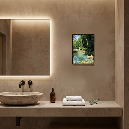 Sicignano | Quadro Decorativo Naturale 30x40 cm con Stampa Cascate Capelli di Venere, Cornice in Legno Noce Effetto Bombato, Poster Paesaggio Pronto da Appendere per Casa, B&B, Hotel e Ufficio - REF.05
