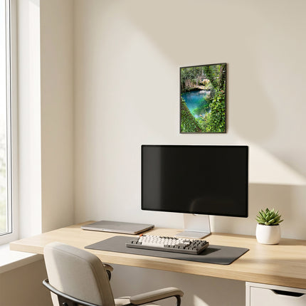 Sicignano | Quadro Decorativo Naturale 30x40 cm con Stampa Cascate Capelli di Venere, Cornice in Legno Noce Effetto Bombato, Poster Paesaggio Pronto da Appendere per Casa, B&B, Hotel e Ufficio - REF.03