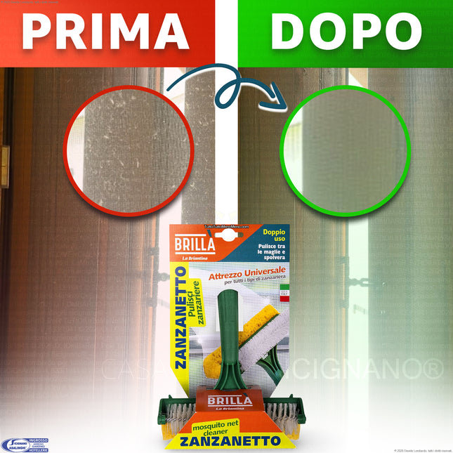 Zanzanetto – Spazzola Pulisci Zanzariere 2 in 1 con Spugna, 16 cm, Attacco Universale per Manico, Made in Italy La Briantina