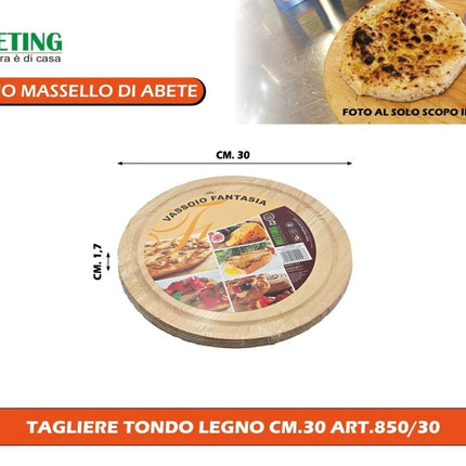 Meeting Legno Tagliere Tondo Legno Abete Made in Italy 25/30/34/40 cm con e senza Manico art.850 30 - Ø 30 cm Meeting Legno