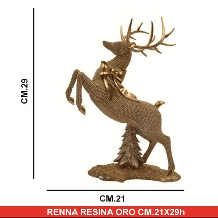 Statuina Renna in Resina Oro Decorazione Natale Soprammobile Elegante Varie Misure