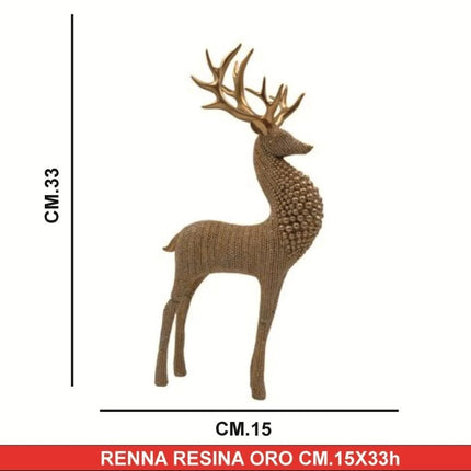 Statuina Renna in Resina Oro Decorazione Natale Soprammobile Elegante Varie Misure