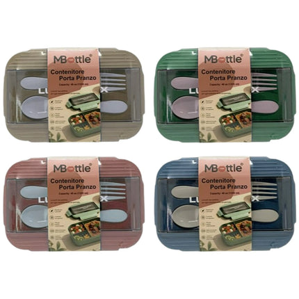 Portapranzo Ermetico 1200 ml 3 Scomparti con Posate BPA Free Microonde Lavabile
