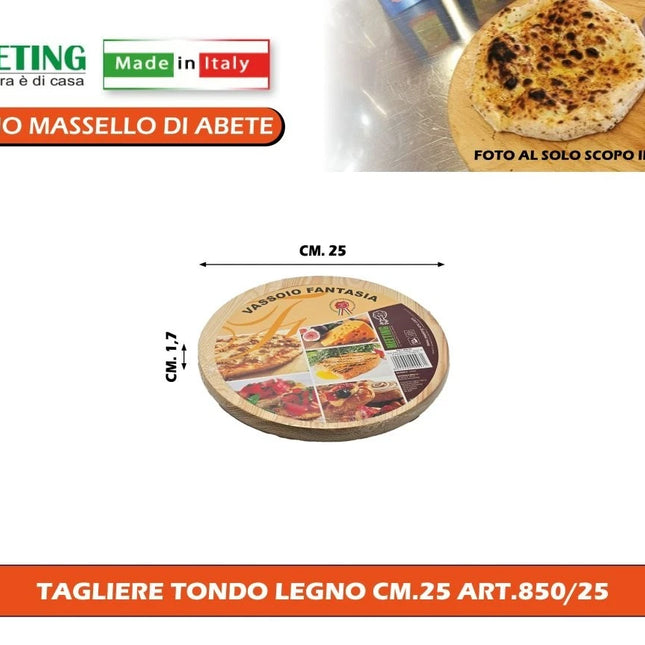 Meeting Legno Tagliere Tondo Legno Abete Made in Italy 25/30/34/40 cm con e senza Manico art.850 25 - Ø 25 cm Meeting Legno