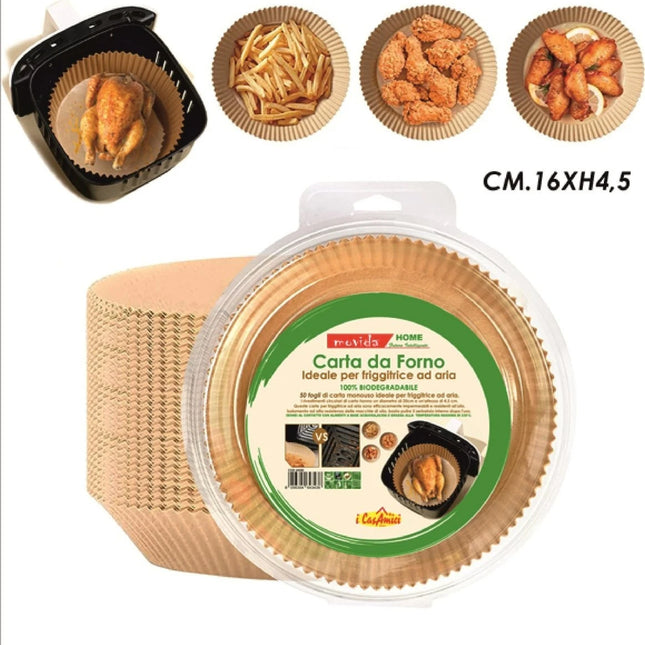 Carta Forno Friggitrice ad Aria 50 Fogli Biodegradabile Antiaderente OVALE - Ø 16 x 4.5h cm I CasaAmici