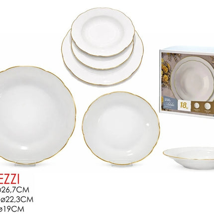Servizio Piatti 18 Pezzi Adelia Gold Flower in Porcellana con Bordo Oro