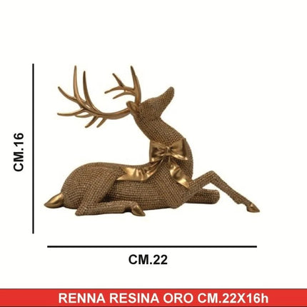 Statuina Renna in Resina Oro Decorazione Natale Soprammobile Elegante Varie Misure