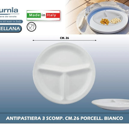 Antipastiera 3 Scomparti Saturnia Porcellana Bianca 26cm Piatto Made in Italy