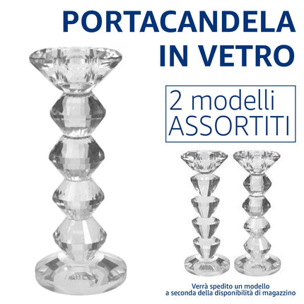 Portacandela Vetro Cristallo 17cm Candelabro Tavola Matrimonio Natale 2 Ass. Due Esse