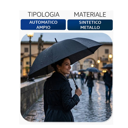 Ombrello Pongee 8 Stecche Automatico Imp. Dritta Nero