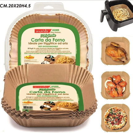 Carta Forno Friggitrice ad Aria 50 Fogli Biodegradabile Antiaderente