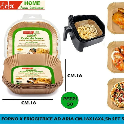 Carta Forno Friggitrice ad Aria 50 Fogli Biodegradabile Antiaderente