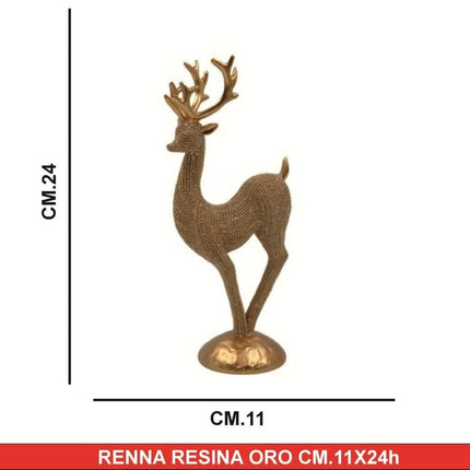 Statuina Renna in Resina Oro Decorazione Natale Soprammobile Elegante Varie Misure