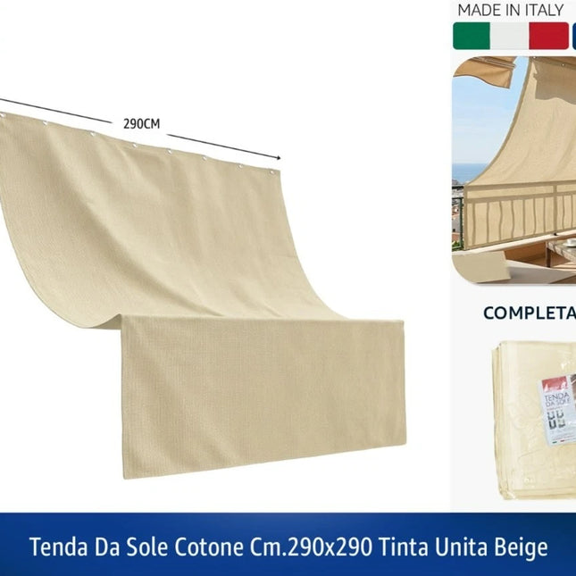 Tenda da Sole in Cotone Misto – Beige, Made in Italy con Ganci, 2 Misure Disponibili! 290 x 290 cm Gemitex