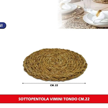 Sottopentola Vimini Naturale Intrecciato Tondo Quadrato Sottopiatto Cucina TONDO - Ø 22 cm Due Esse