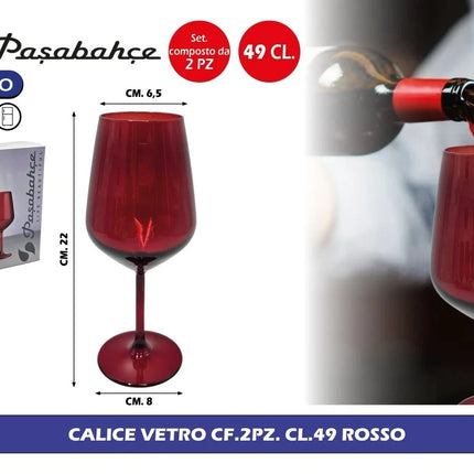 Set Calici Vetro Rosso Pasabahce 49 cl Bicchiere Vino Acqua Tavola Confezione