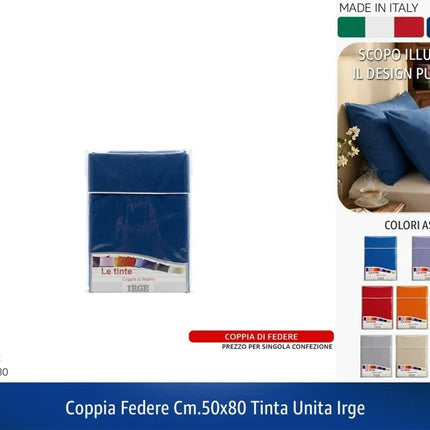 Coppia Federe Cuscino Letto 50x80cm IRGE Tinta Unita Cotone Poliestere Due Pezzi Irge