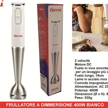 Frullatore a Immersione Girmi MX0300 Minipimer 400W Acciaio Inox Cucina 2 Veloci Girmi