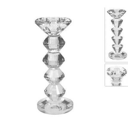 Portacandela Vetro Cristallo 17cm Candelabro Tavola Matrimonio Natale 2 Ass. Due Esse