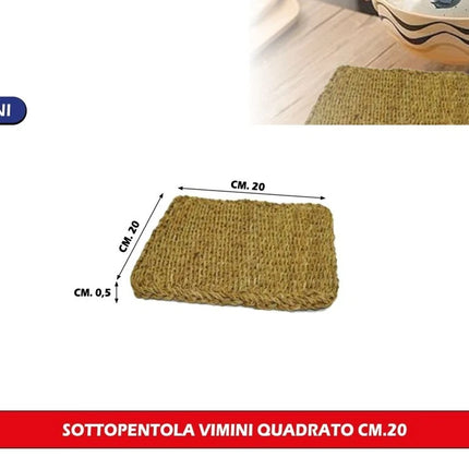 Sottopentola Vimini Naturale Intrecciato Tondo Quadrato Sottopiatto Cucina QUADRATO - Ø 20 x 20 cm Due Esse