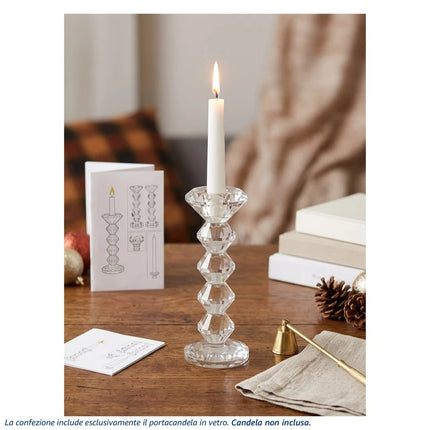 Portacandela Vetro Cristallo 17cm Candelabro Tavola Matrimonio Natale 2 Ass. Due Esse